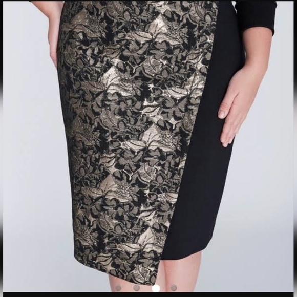 LANE Bryant Metallic Black/Gold Floral Foil Pencil Skirt Sz 16 - Picture 2 of 9